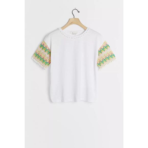 Anthropologie Kinsley Lace Sleeved Tee - Xs White - Picture 1 of 2